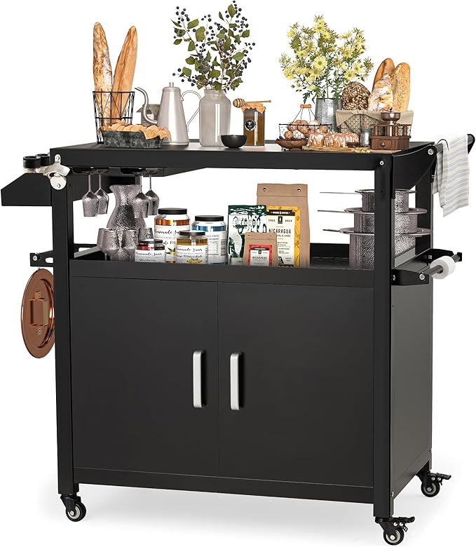 Outdoor Grill Prep Table Storage Cabinets Rolling Bar Grill Cart with Wheels for Blackstone 17/20/22 Inch Griddles Stand, Movable Kitchen Island for Patio, Outdoors, Bar, Outside, Poolside