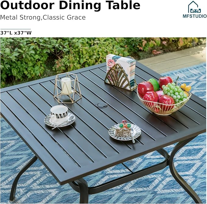 MFSTUDIO Outdoor Dining Set for 4, Patio Dining Sets with Swivel Chairs, 37’’ Square Metal Patio Table and Chairs, All Weather Outdoor Dining Furniture for 4, Porch, Backyard