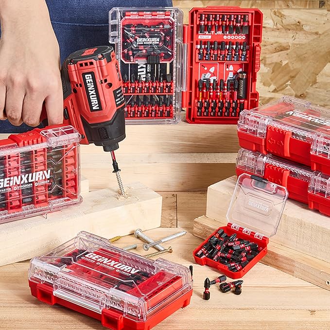 74Pieces Impact Screwdriver Bits Set, Magnetic S2 Steel Phillips/Slotted/Square/Torx Insert Power Bits Tips, Impact Bit Holder with Red Storage Box Case