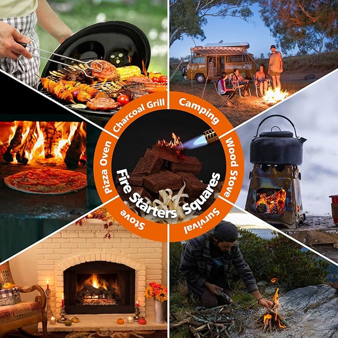 USKICH Fire Starter Squares 72Pcs,Natural Fire Starters for Campfires,Grill,BBQ,Wood Stove -Waterproof,Weather Resistant Fire Starters for Fireplace-Camping Firestarter Cubes Accessories Kit
