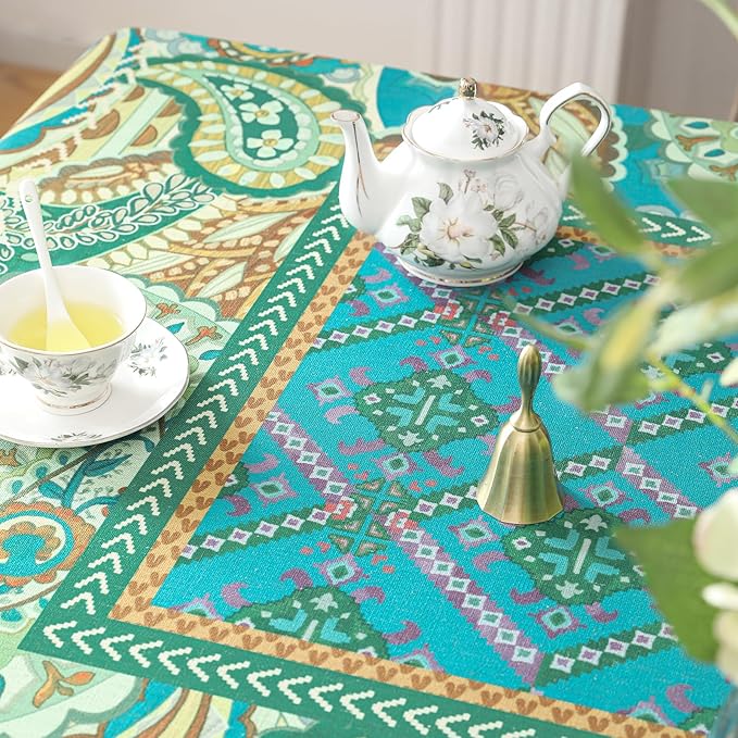 Designer Green Table Cloth Rectangle Table,Vintage Linen Wrinkle Resistant Durable Froal Tablecloth,Decor Table Cover for Home Farmhouse Thanksgiving Living Room Dining 55" × 79"-Milen