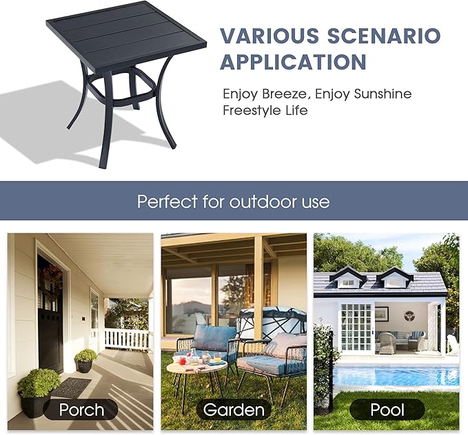 VICLLAX 18" Outdoor Side Table Small Patio End Table Square Bistro Coffee Table, Black