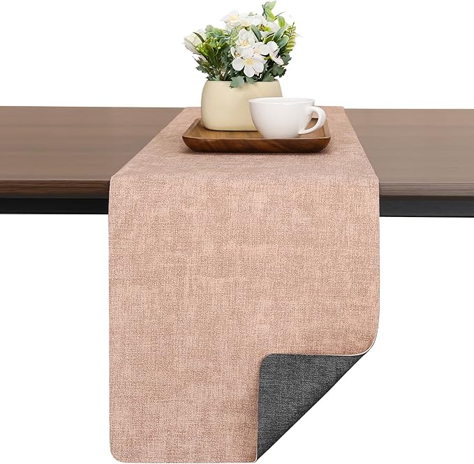 Table Runners 55 Inches Long, Dual-Sided Faux Leather Farmhouse Table Runner Waterproof Heatproof Non-Slip for Living Room Party Home Decor Holiday Decorations(Gray Pink, 12 x 55 Inch)