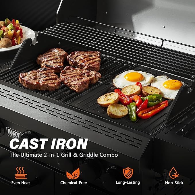 4+1 Burner Propane Gas Grill,47,000 BTU Outdoor BBQ with Enameled Cast Iron Grates and Side Tables, Portable for Backyard, Patio,Camping,3-in-1 BBQ Grill and Griddle Combo,555 Sq.in Cook Area