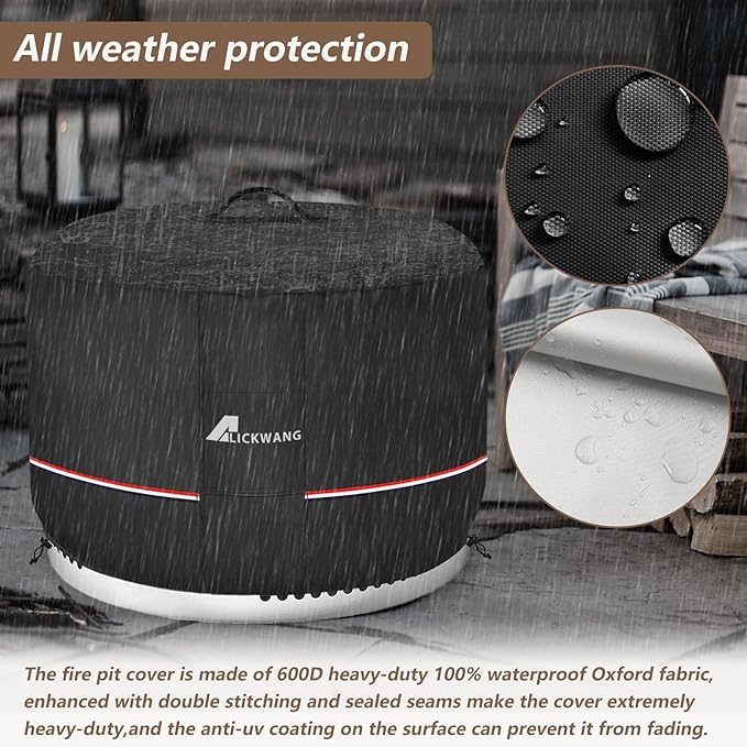 Fire Pit Cover for Solo Stove Bonfire,600D Tear-Resistant Heavy Duty Durable 100% Waterproof 20-22 Inch Smokeless Fire Pit Cover, Patio Weatherproof Gas Fire Pit, Black 22"x16"