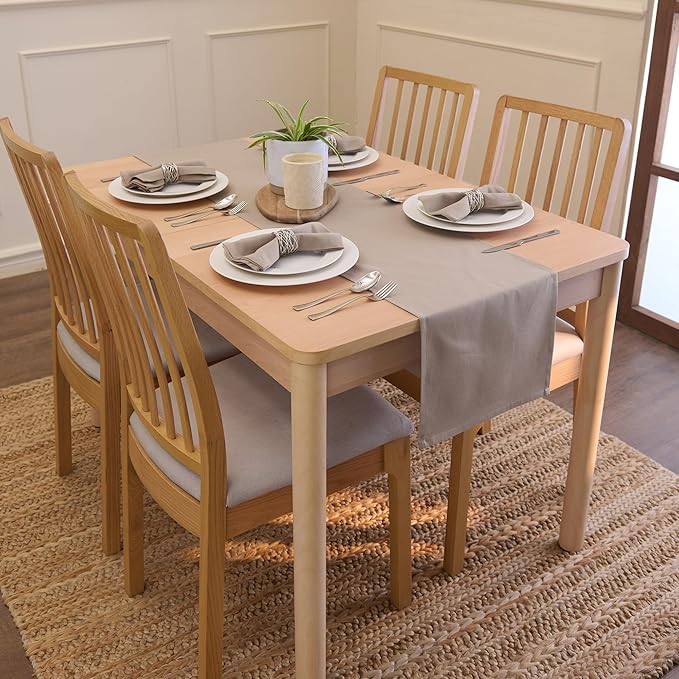 Encasa XO Table Runner 13"x91" Long | Cotton Canvas Fabric | Beige Solid Color | Machine Washable & Durable