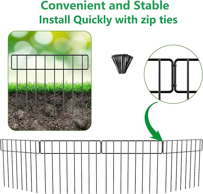 20Ft(L) X 13Inch(H) Animal Barrier Fence - 14 Pack Garden Fence Animal Barrier Garden Border Rustproof Metal No Dig Fence Panels for Dog Rabbit Defense Bottom Blocker for Outdoor Yard Patio