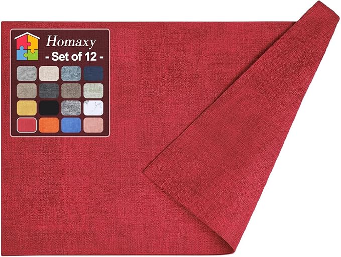 Homaxy Faux Leather Heat Resistant Placemats for Dining Table Set of 12, Waterproof Wipeable Washable PU Table Mats, Easy to Clean Anti-Slip Place Mats, 11.8" x 17", Red