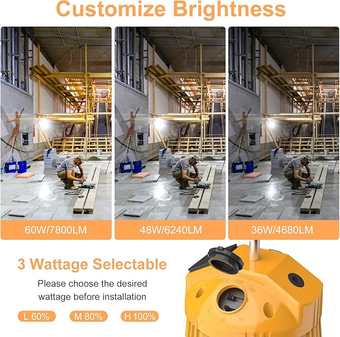 LED Temporary Work Light,36W/48W/60W Adjustable,4500K/5000K/5700K CCT Adjustable Construction Light with 10ft Cable Plug and Sturdy Hooks Linkable LED Work Job Site Lighting ETL Listed AC100-277V