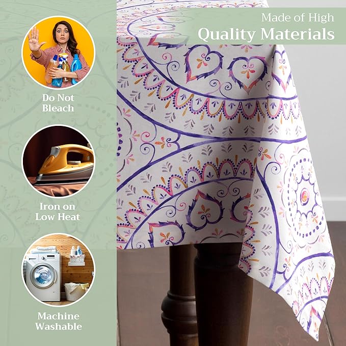 Maison d' Hermine Table Cloth Rectangle Table 100% Cotton 60 x 108 Inches Tablecloth Reusable Decorative Everyday Use for Dining Room, Farmhouse, Home, Party, Festive & Wedding Spring Summer - Mandala