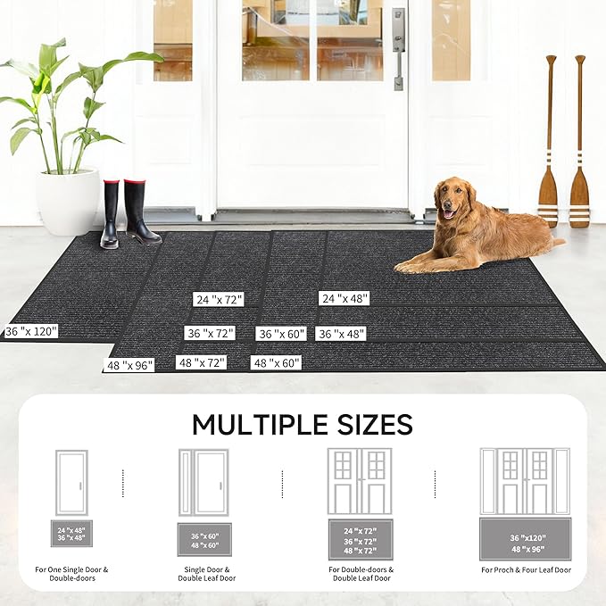 Front Door Mat, Heavy Duty Indoor Outdoor Doormat for Entryway, 72" x 24" Low Profile Outdoor Mats for Home Entrance, Stain and Fade Resistant Welcome Mat for High Traffic Area, Black