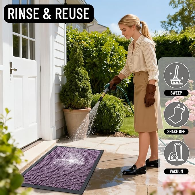 OLANLY Front Door Mat Outside Entrance 59x34, Absorbent, Heavy Duty Sturdy Natural Rubber Doormat Indoor Outdoor, Non-Slip, Stain and Fade Resistant, Low Profile Floor Mat for Entryway, Violet