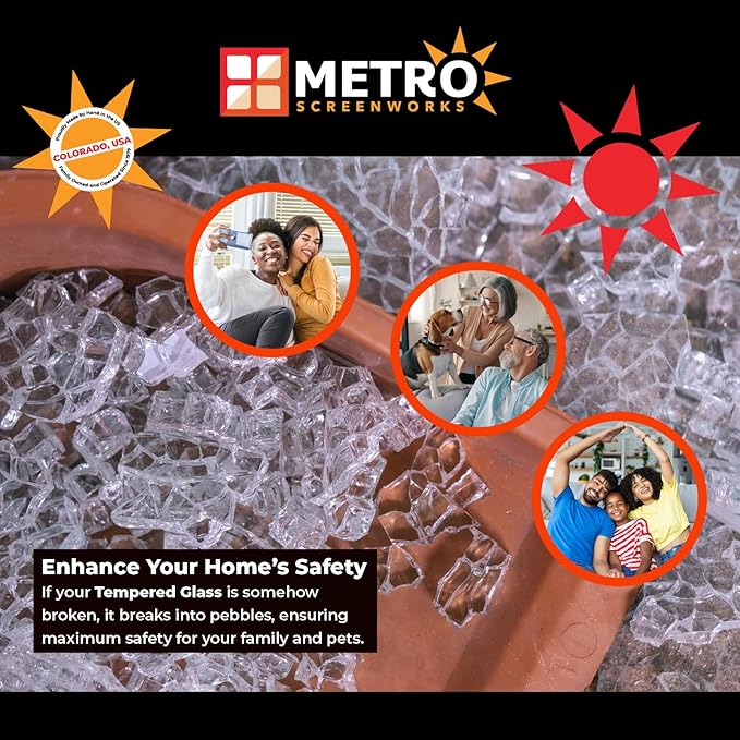 Metro Screenworks Framed Tempered Glass Panel for Porch & Patio Panels, Outdoor Enclosures, (27-1/8" x 34-1/2", Bronze) Enclose Your Porch with Tempered Glass Panels - Glass Panel Replacement