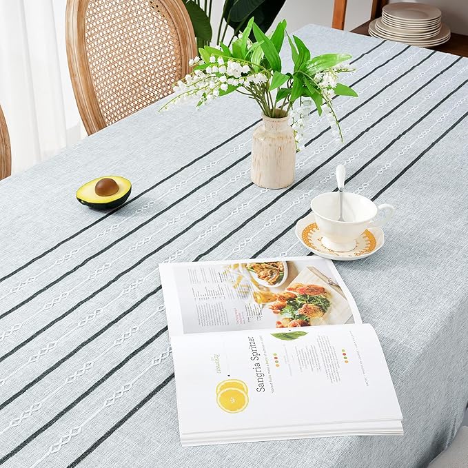 Chassic 60 x 104 inches Farmhouse Style Linen Tablecloths, Boho 6 Foot Wrinkle Resistant Washable Rectangle Table Cloth for Dining Room, Kitchen, Wedding and Holiday Decorative - Striped Grey
