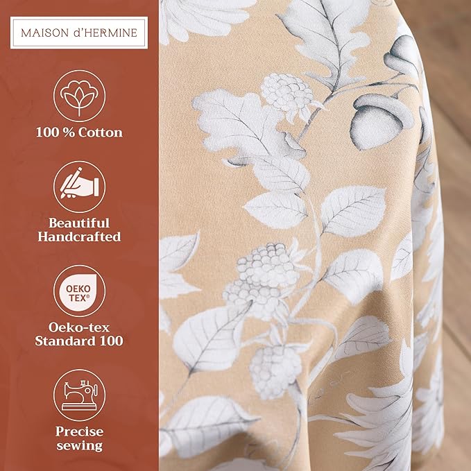 Maison d' Hermine Table Cloth Round Table 100% Cotton 63 Inches Fall Tablecloth Reusable Everyday Use for Thanksgiving Christmas Decorations Dining Farmhouse Party (Pretty Autumn)
