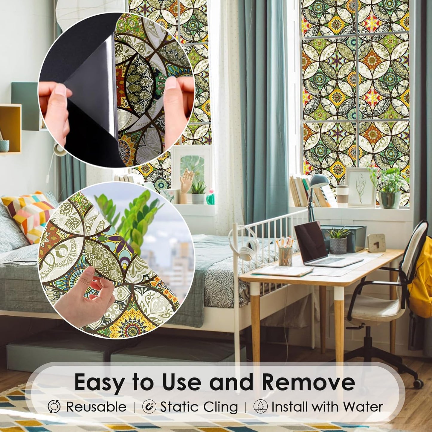 DKTIE Static Cling Decorative Window Film with Installation Tools Non Adhesive Privacy Film, Stained Glass Window Film for Bathroom Shower Door Heat Cotrol Anti UV, 17.7 x 78.7 Inch