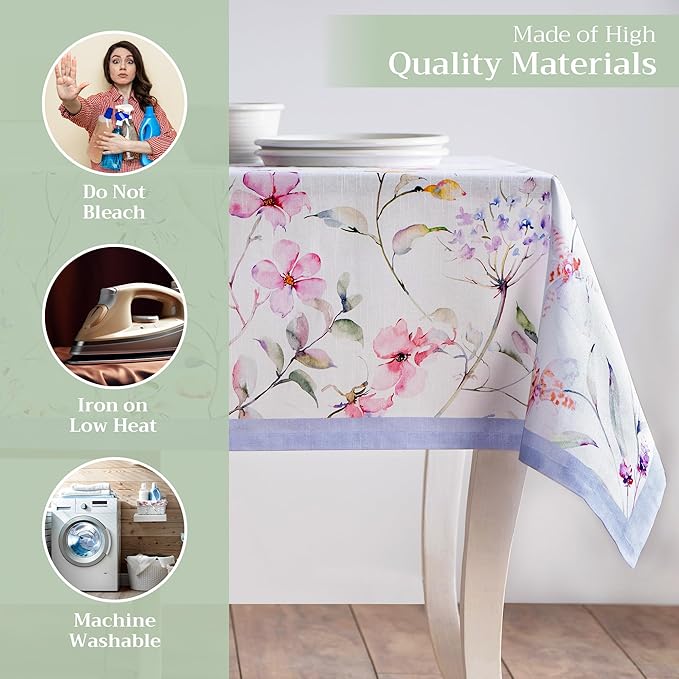 Maison d' Hermine Table Cloth Rectangle Table 100% Cotton 60 x 108 Inches Tablecloth Reusable Decorative for Dining Room, Farmhouse, Home, Party, Festive & Wedding Spring Summer - Summer Floral