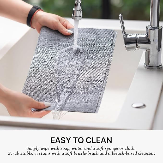 LEXMORE Placemats Set of 6 Vinyl/Plastic Woven Place Mats for Kitchen Table Indoor/Outdoor Washable Placemat Wipeable Dining Table Mats(Ombre Gray)