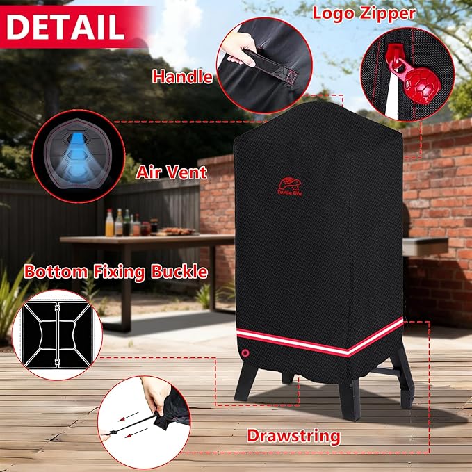 Turtle Life Smoker Cover for Pit Boss Copperhead 5-7 Series Vertical Pellet, Waterproof Heavy Duty Outdoor Smoker Grill Cover 29”W x 29”D x 52”H inch, Black