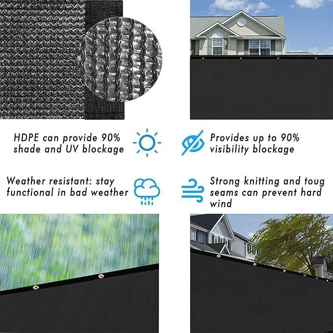 UPGRADE Privacy Fence Screen 4'x45' Black Outdoor 90% Visibility Blockage 170 GSM Mesh Shade Cover Panels for Backyard,Balcony,Home Decoration with Zip Ties,Customized Avaliable
