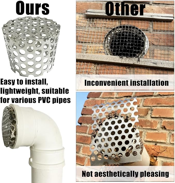 PVC Vent Termination Cap - 2Pack, 2.37" Furnace & Roof Vent Cover Stainless Steel, Conical PVC Fittings, for 2.07" to 2.37" Inner Diameter Vent Pipe, Air Intake, Air Exhaust and Water Drains Pipe