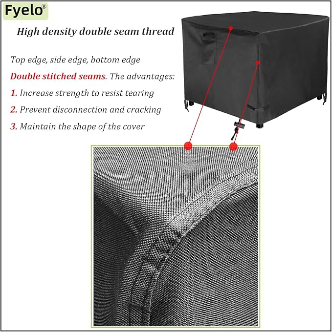 Square 36 Inch Gas Fire Pit Cover 36"L x 36"W x 24"H Waterproof Heavy duty Outdoor Cover for Patio Firepit Table, Black