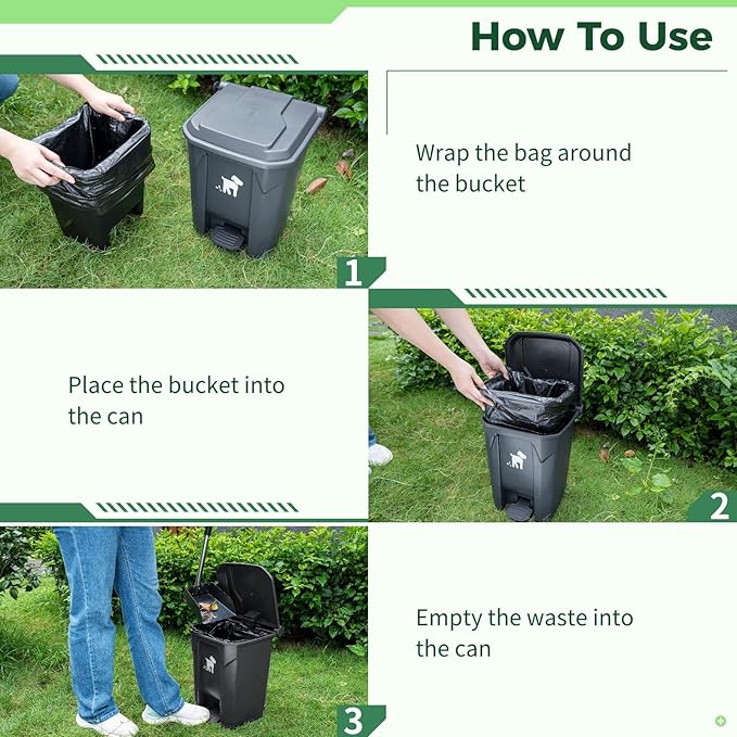 Pet Waste Container - 20L Outdoor Dog Poop Trash Bin with Removable Inner Bin, 150 Waste Bags for Small/Large Dog Families