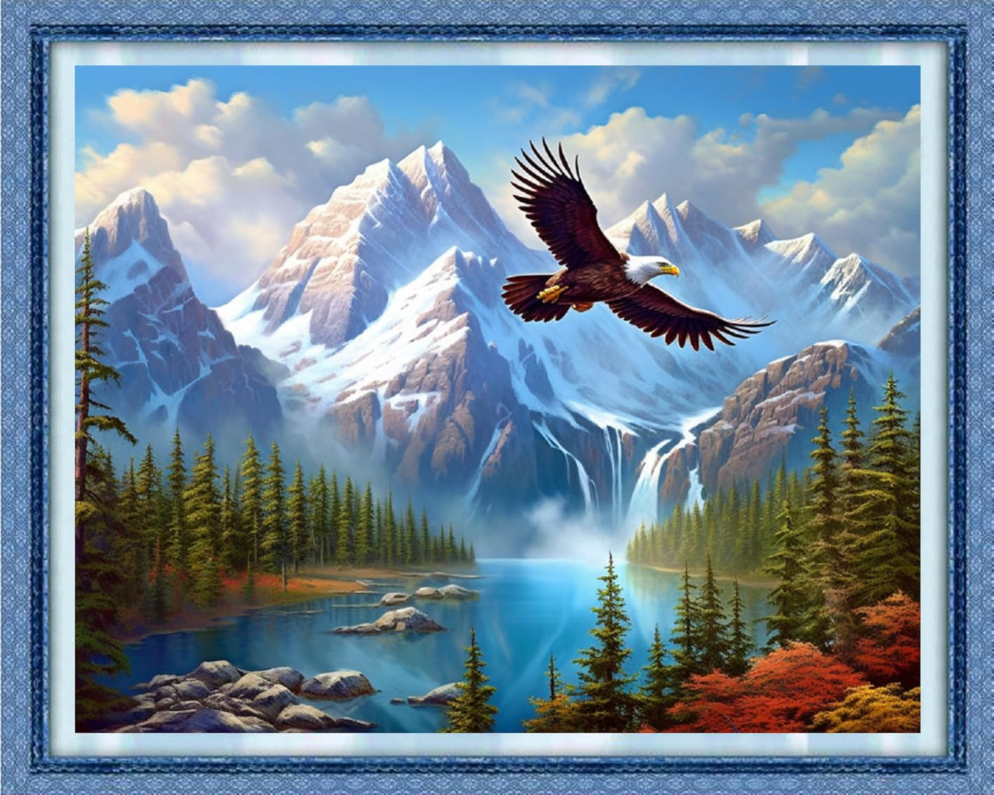 Dooxvey Cross Stitch Kits for Adults Beginners - Full Range of Stamped Kits - 11CT Cross Stitch Patterns - Mountain River Flying Eagles - 16x20 inch