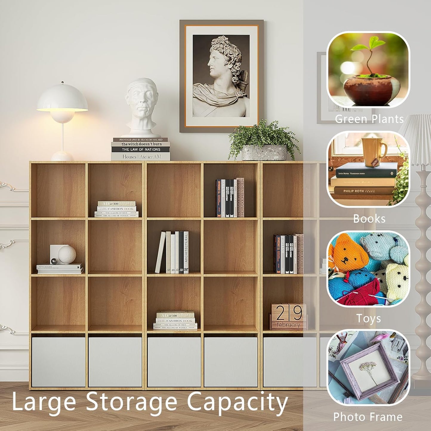 Wooden 8-Cube Storage Organizer with Closed Back Panel, 11in Cube Shelf Opening, Bookshelf, Display Shelf,Closet Cabinet for Home and Office,Natural Oak