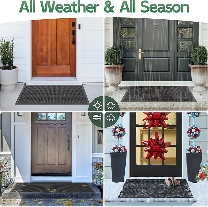 Front Door Mat Outside Entrance, 6' x 2' Heavy Duty Outdoor Mats for Entryway, All Season Weather Outdoor Doormat, Natural Rubber Non Slip Welcome Mats for Front Door