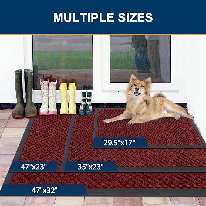 Smiry Front Door Mat Outside Entrance, Heavy Duty Outdoor Indoor Natural Rubber Doormat, Non Slip, Trap Dirt and Moisture, Easy Clean, Low Profile Patio Porch Entryway Mat, 29.5x17, Wine Red