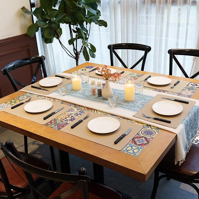 Faux Leather Placemats Set of 4 – 17x12 Inch Vinyl Table Mats, Heat Resistant, Non Slip, Wipeable & Washable, Easy to Clean Dining Table Decor for Kitchen & Dining Room（Light Taupe）
