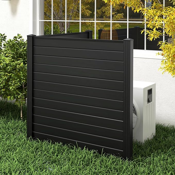 Giantex 2 Panels Outdoor Privacy Screen, 48''W x 48''H Air Conditioner Fence, Trash Can Enclosure with Stakes, PVC Vinyl Decorative Fences for Garden Patio Lawn, Easy Assembly, Black