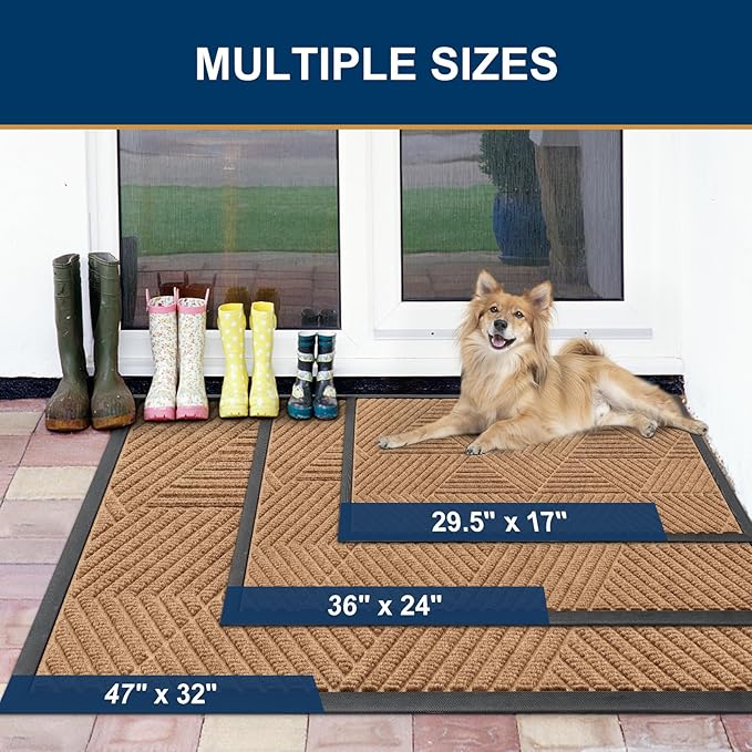 Smiry Front Door Mat Outside Entrance, Heavy Duty Sturdy Natural Rubber Doormat, Trap Dirt and Moisture, Easy Clean Low Profile Mats for Indoor Outdoor Entry, Irregular Triangle (71x24, Coffee)