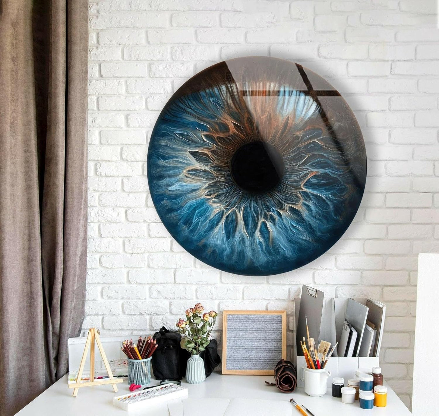 My Photostation.com 39,4''(100cm) Diameter Eye Round Blue Glass Wall Art Tempered Glass Printing Wall Decor Large Wall Art Wall Hangings