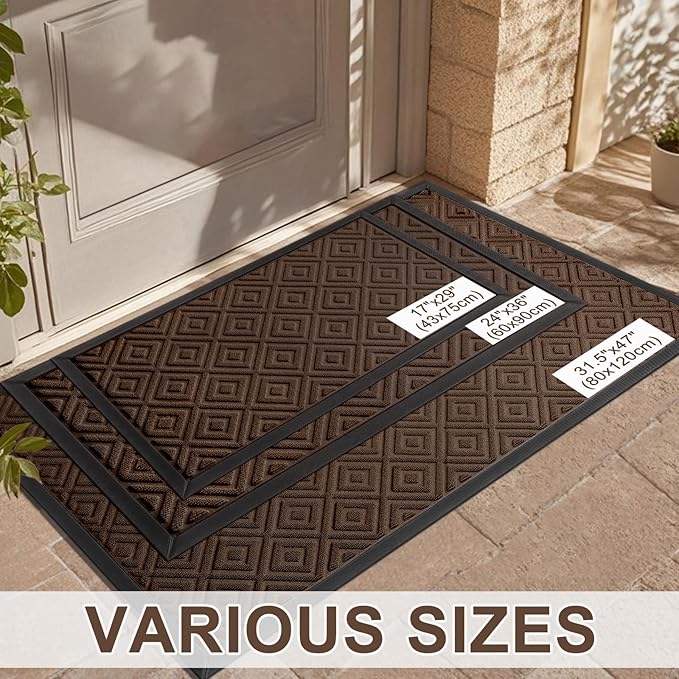 LEKEEPGO Large Front Door Mat Outside Entrance 31.5"x47", Drainage Welcome Matt Outside, Absorbent Doormat, Non Slip Rubber Mats, Dirt Resist Door Mats for Front Door, Patio, Home Entrance, Brown