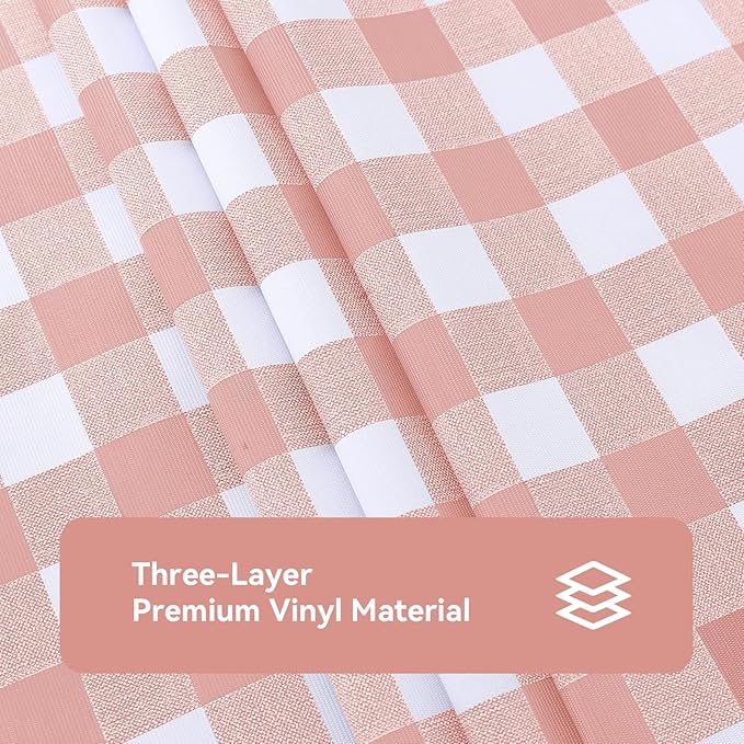 Romanstile Rectangle Vinyl Tablecloth, 100% Waterproof Checkered Plastic Table Cloth, Heavy Duty Buffalo Gingham Table Cover for Dining, Camping, Picnic, Outdoor - 54 x 120 Inch, Light Pink