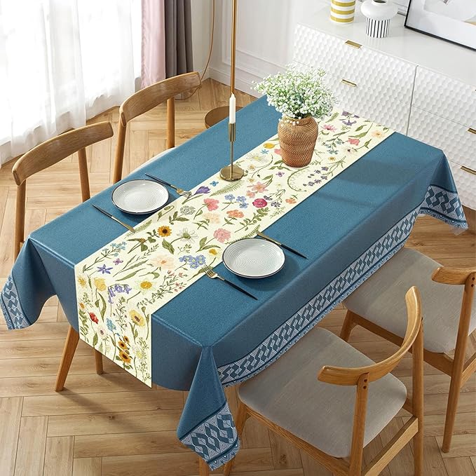Summer Flower and Leaf Table Runner Seasonal Holiday Anniversary Indoor Outdoor Home Kitchen Table Party Decor (Colorful Flowers 3, 13×72 Inches)