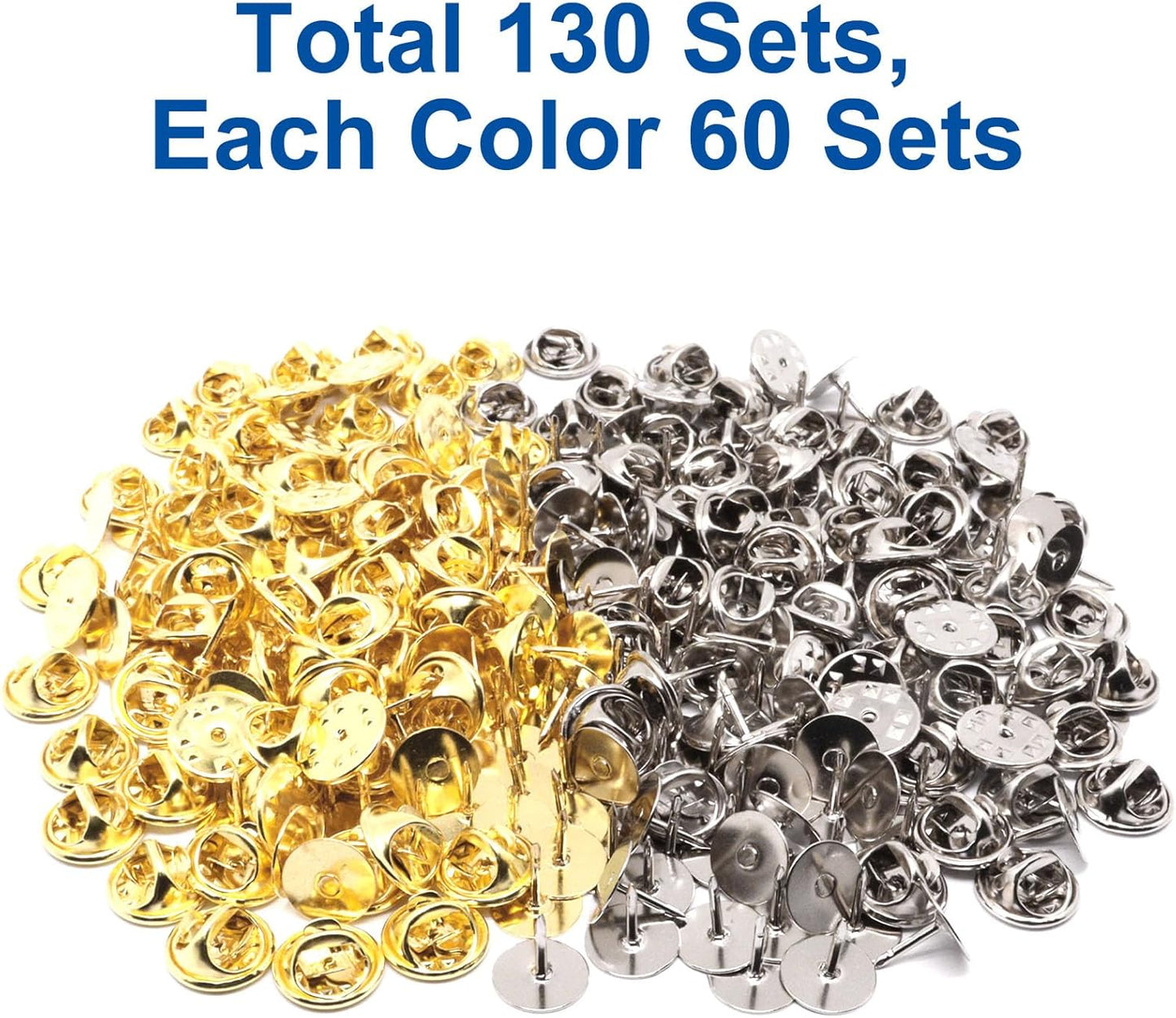 130 Set Pin Backs, Blank Pins Scatter Butterfly Clutch Pin Holder Enamel Pins Locking Backs Tie Tacks Jewelry Backings Clasp for Brooch Lapel Hat Uniform Badges Tie Tack (10mm, Silver&Gold)