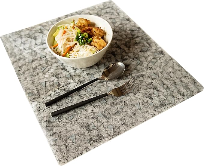 modern-twist 14 x 16 Silicone Placemat, BPA, PVC-Free Table Mat, Dishwasher Safe, Hatch Print in Black & Gray, Pack of 1