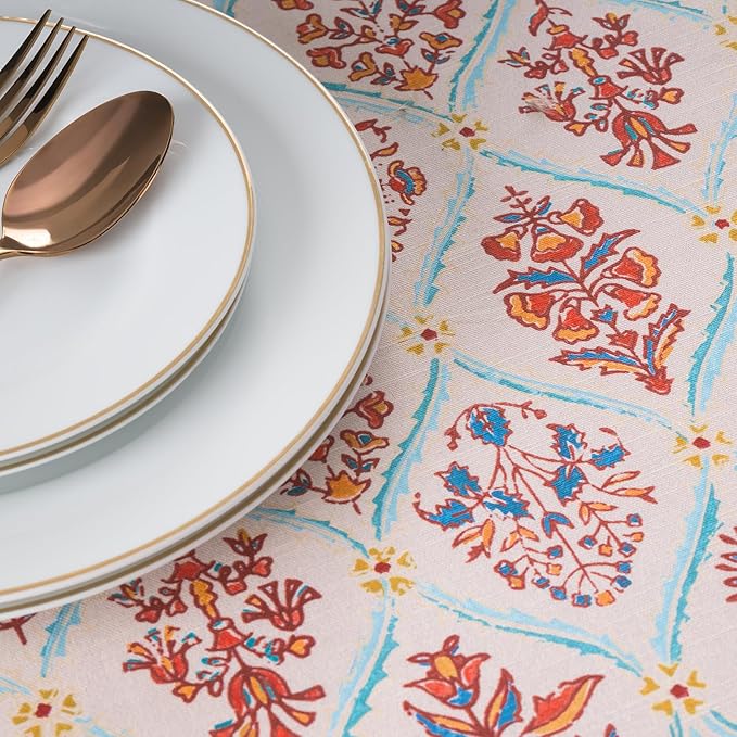 Maison d' Hermine Table Cloth Round Table 100% Cotton 63 Inches Fall Tablecloth Reusable Everyday Use for Thanksgiving Christmas Decorations Dining Farmhouse Party (Romane)