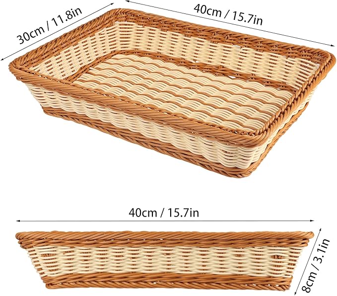 4 PCS 16x12 Inch Wicker Bread Basket, Woven Serving Basket, Tabletop Food Serving Basket for Restaurant, Bakery, Family Party, Hotel Serving, Fruits, Vegetables and Snacks(4 color)