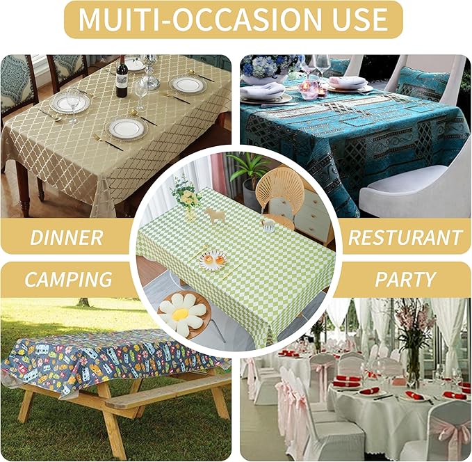 Rectangle Table Cloth,100% Waterproof Tablecloth Oil Proof Spill Proof Vinyl Table Cloth, Wipe Clean Plastic Table Cover for Dining, Camping, Indoor and Outdoor 54" x 84",Light Green