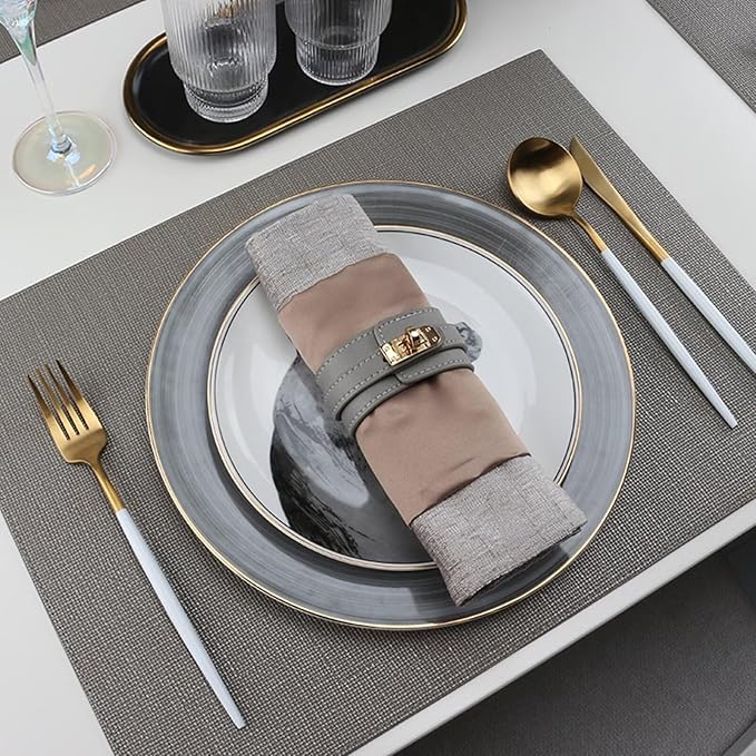 Placemats Set of 4 Faux Leather Waterproof Oil-Proof Wipeable Table Mats, Reversible Heat Resistant PU Place Mats for Kitchen Dining Table (13x18 Inch, Grey)
