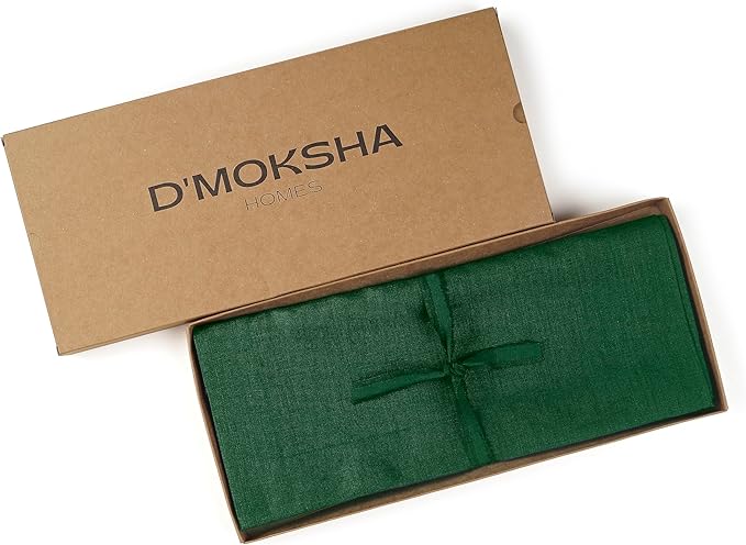 D'Moksha Homes Linen Forest Green Table Runner 72 Inches Long - 100% Pure Linen 14 x 72 Inch Table Runner for Dining, Winter, Holiday - Machine Washable