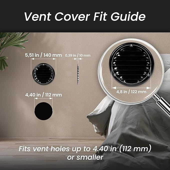Repa Market 2-Pack 4 Inch (Opening Dimensions) Round Air Vent Cover/Black Galvanized Steel Louvered Grill Cover with Mesh Screen/Wall or Ceiling Vent/HVAC Register for DIY Home Improvement