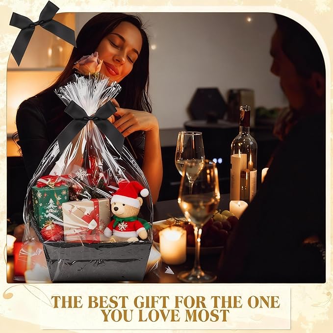 Wonderjune 20 Pcs Valentines Day Gift Baskets Empty To Fill Baskets For Gifts Empty With Gift Bag Bow Valentines Gifts Storage Basket Bulk for Wedding Party Wrapping(Black)