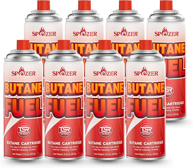 Butane Refill Canisters 227g (8oz) Premium Butane Fuel for Camping Stoves & Kitchen Torches – Portable Gas Canisters for Outdoor Cooking, Grilling, and Picnics – Camping Stove Fuel