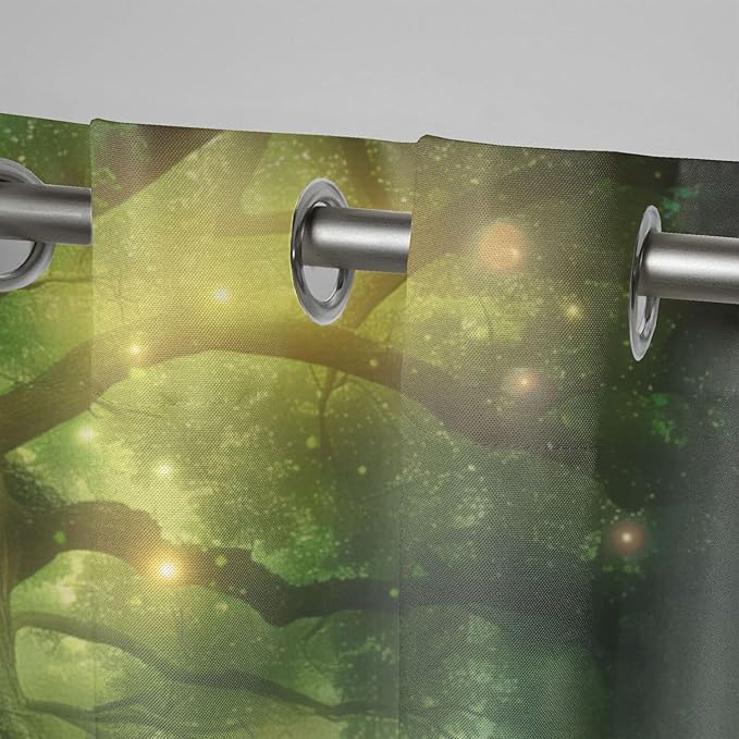 Fantasy Theme Waterproof Indoor/Outdoor Curtains,Forest Pattern,Weatherproof Outside Curtain for Cabana, Porch, Pergola and Gazebo,2 Panel,54 x 96 inch,Green