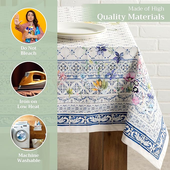 Maison d' Hermine Table Cloth Rectangle Table 100% Cotton 60 x 120 Inches Tablecloth Reusable Decorative Everyday Use for Dining Room, Farmhouse, Home, Party, Festive & Wedding Spring Summer - Faience